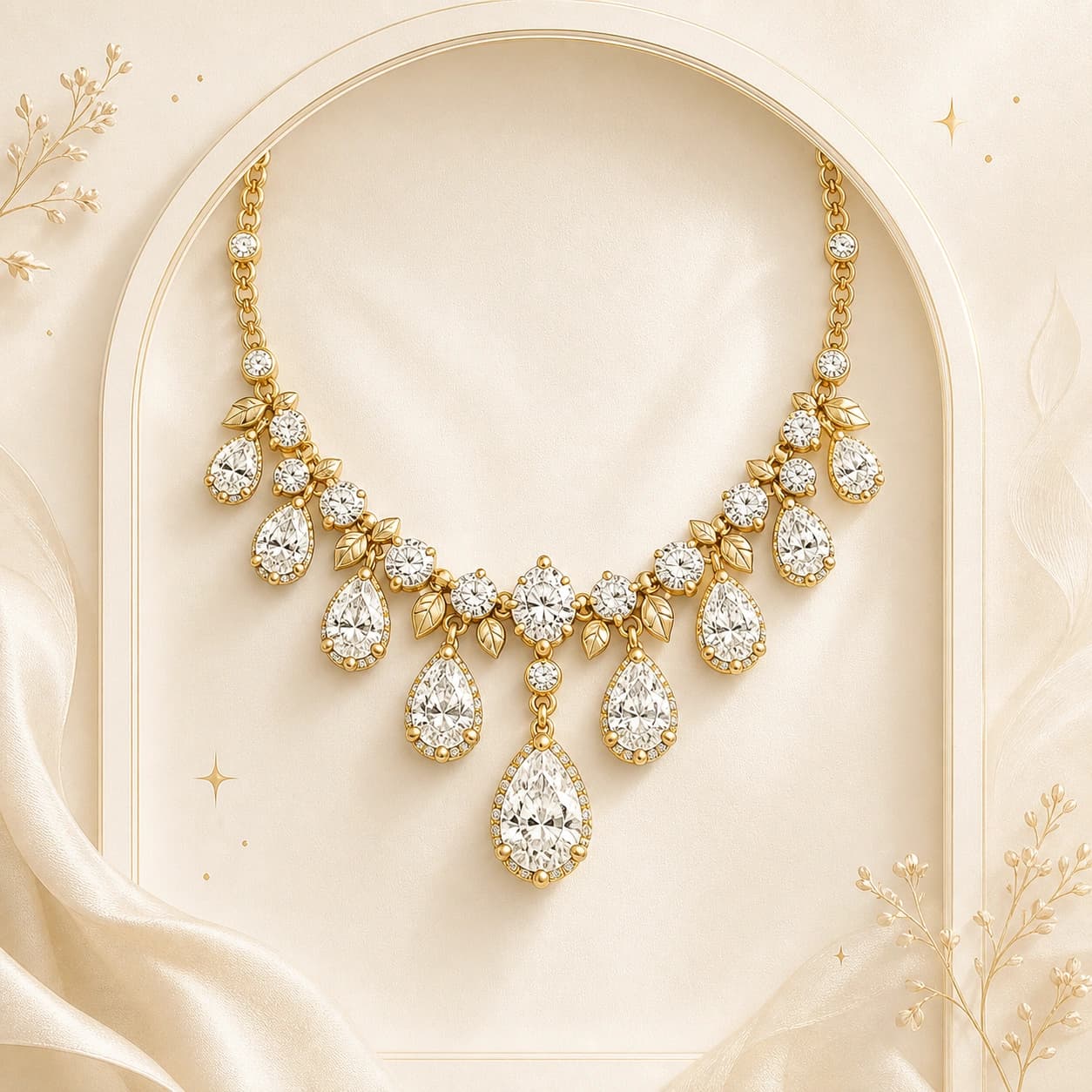 A statement yellow-gold diamond necklace with pear-shaped drops